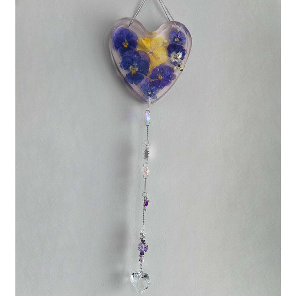 Pansy Garden Glow Resin Suncatcher - Handmade Purple Floral Magic