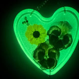 Glow -in-the-Dark Floral Resin Heart Suncatcher Real Pansies & Bee