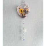 Glow -in-the-Dark Floral Resin Heart Suncatcher Real Pansies & Bee