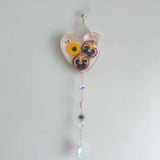 Glow -in-the-Dark Floral Resin Heart Suncatcher Real Pansies & Bee