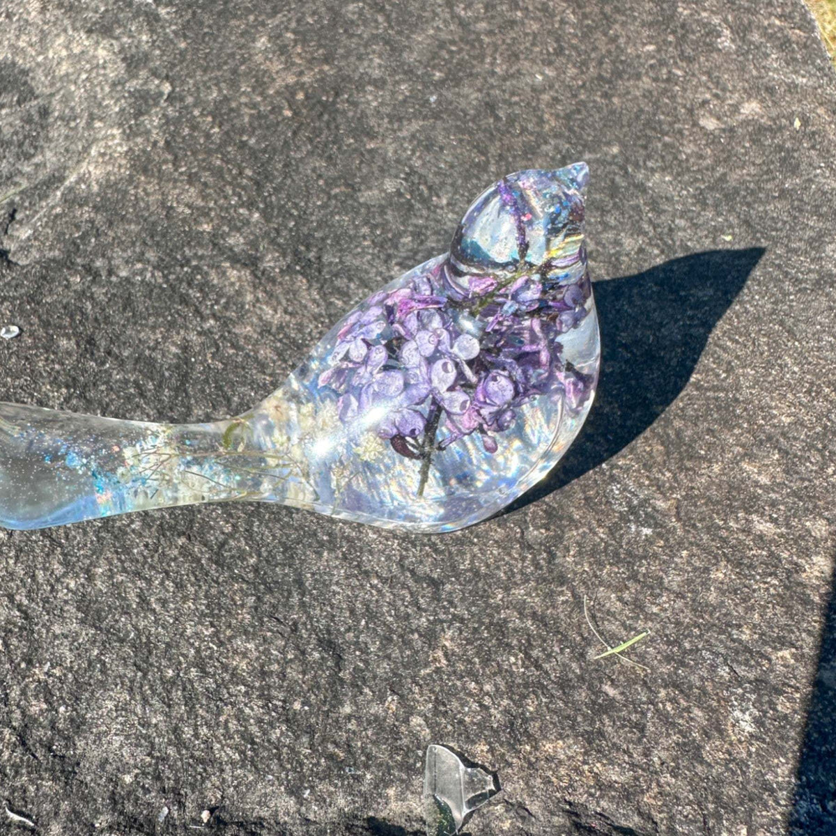 Forever Lilac Garden Bird - Handmade Real Lilac Blooms Resin Bird