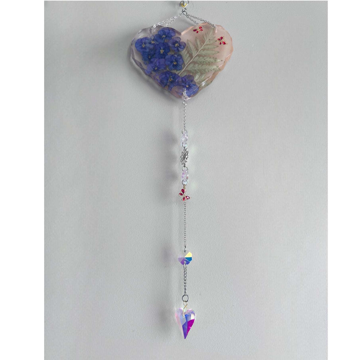 Secret Garden Glow Heart Handmade Suncatcher - Pansies & Butterflies