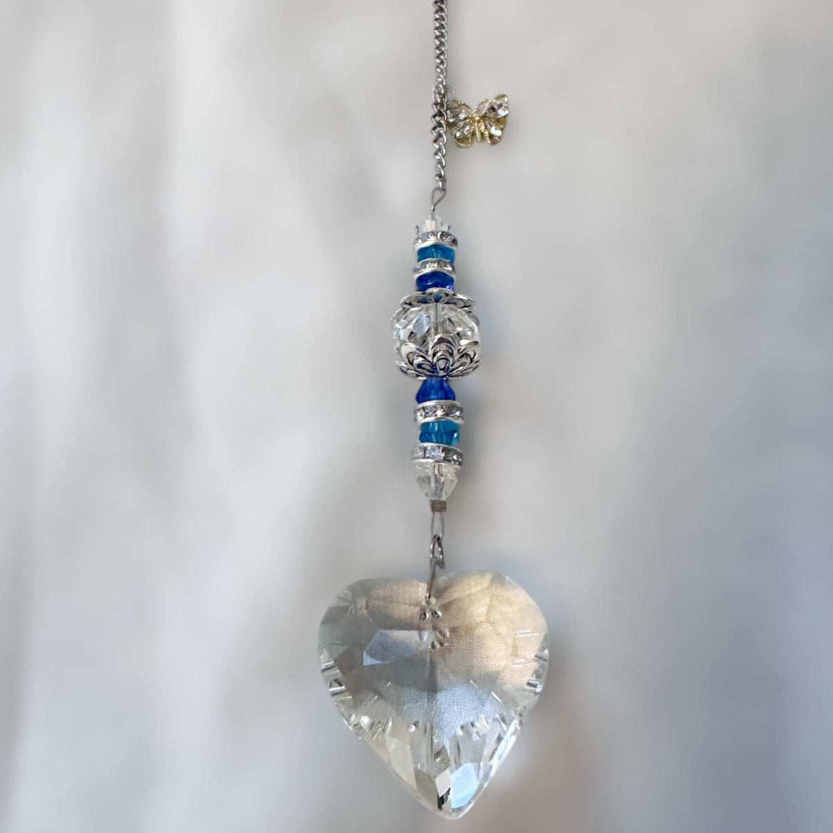 Bluebell Dreams Suncatcher Floral Heart with Blue Glow Handmade Magic