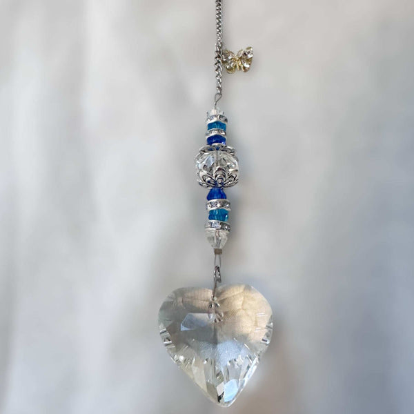 Bluebell Dreams Suncatcher Floral Heart with Blue Glow Handmade Magic