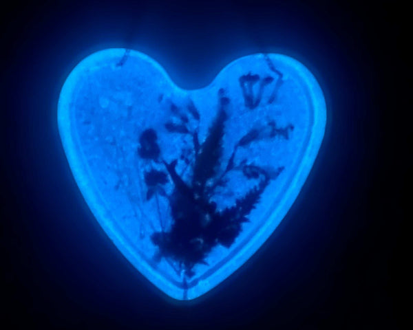 Bluebell Dreams Suncatcher Floral Heart with Blue Glow Handmade Magic