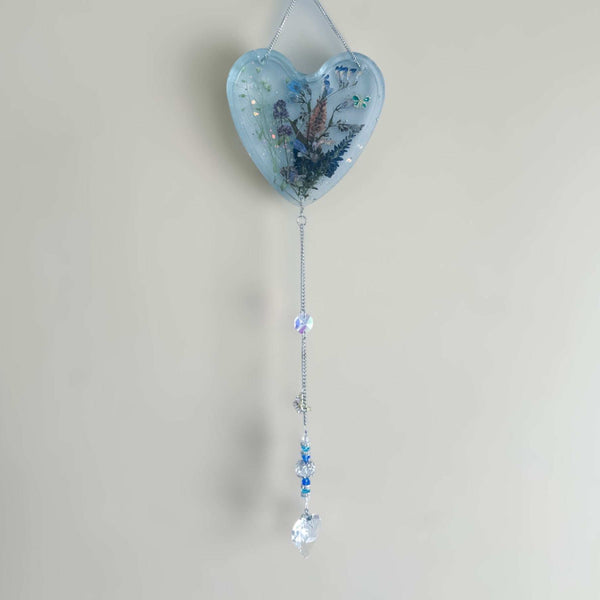 Bluebell Dreams Suncatcher Floral Heart with Blue Glow Handmade Magic