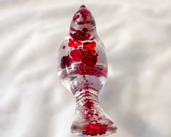 Floating Red Heart Bird - Handmade Red Heart Resin Bird Decor