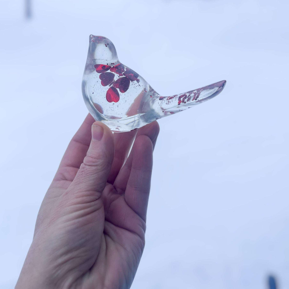 Floating Red Heart Bird - Handmade Red Heart Resin Bird Decor