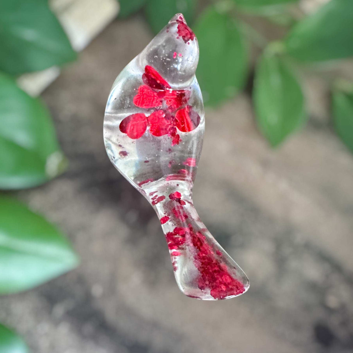 Floating Red Heart Bird - Handmade Red Heart Resin Bird Decor