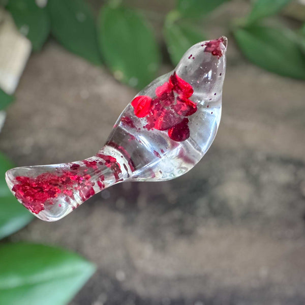 Floating Red Heart Bird - Handmade Red Heart Resin Bird Decor