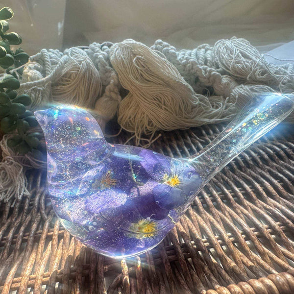 Blossom Song Bird - Handmade Pansy Bird Decor with Real Flowers