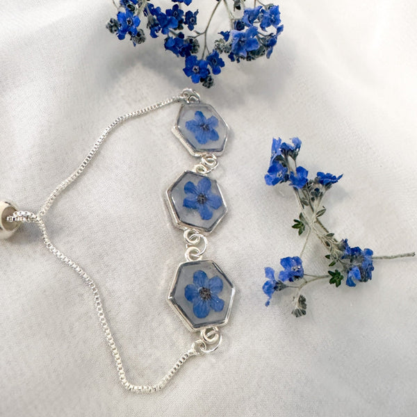 Forget-Me-Not Blossom Bracelet - Real Flower Handmade Resin Jewelry