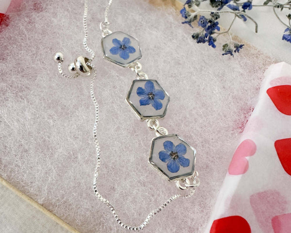 Forget-Me-Not Blossom Bracelet - Real Flower Handmade Resin Jewelry