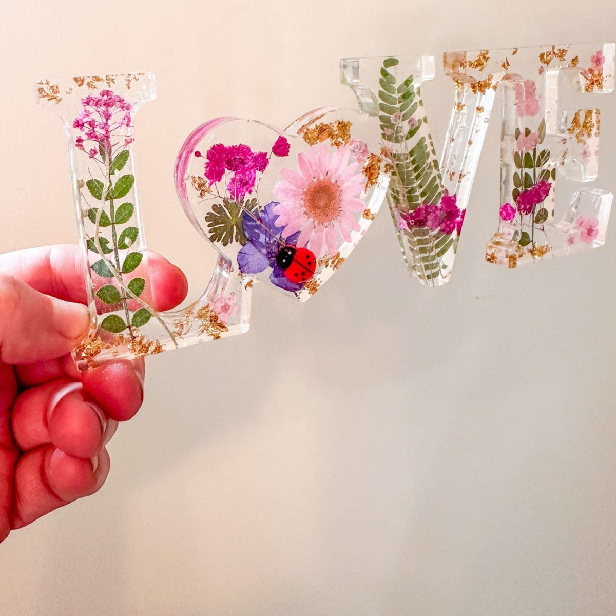 Meadow Ladybug LOVE | Pink Daisy Resin Word Art