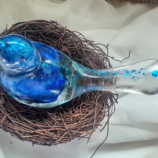 Azure Songbirds of Serenity - Handmade Blue Rose Large Resin Bird