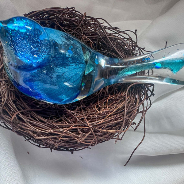 Azure Songbirds of Serenity - Handmade Blue Rose Large Resin Bird