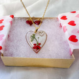 Floral Resin Heart Jewelry Set - Romantic Red Blooms Flower Pendant