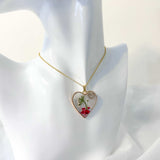 Floral Resin Heart Jewelry Set - Romantic Red Blooms Flower Pendant