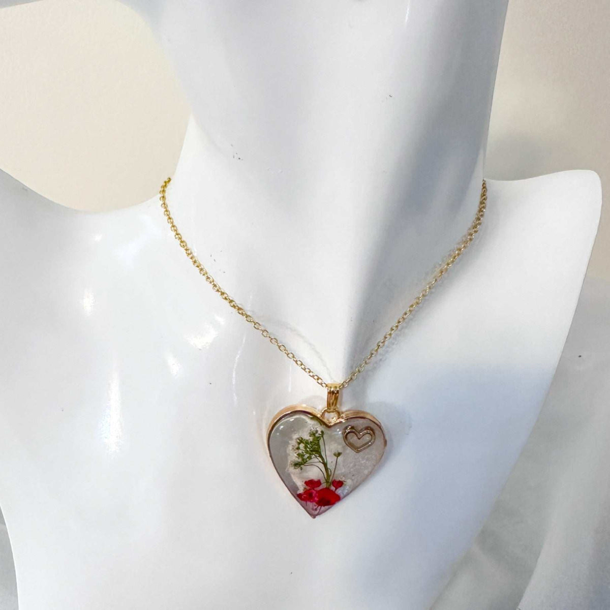 Floral Resin Heart Jewelry Set - Romantic Red Blooms Flower Pendant