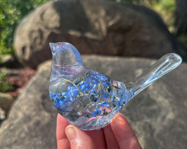 Forget-Me-Not Garden Bird - Handmade Forget-Me-Not Floral Resin Bird