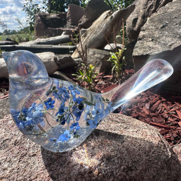 Forget-Me-Not Garden Bird - Handmade Forget-Me-Not Floral Resin Bird