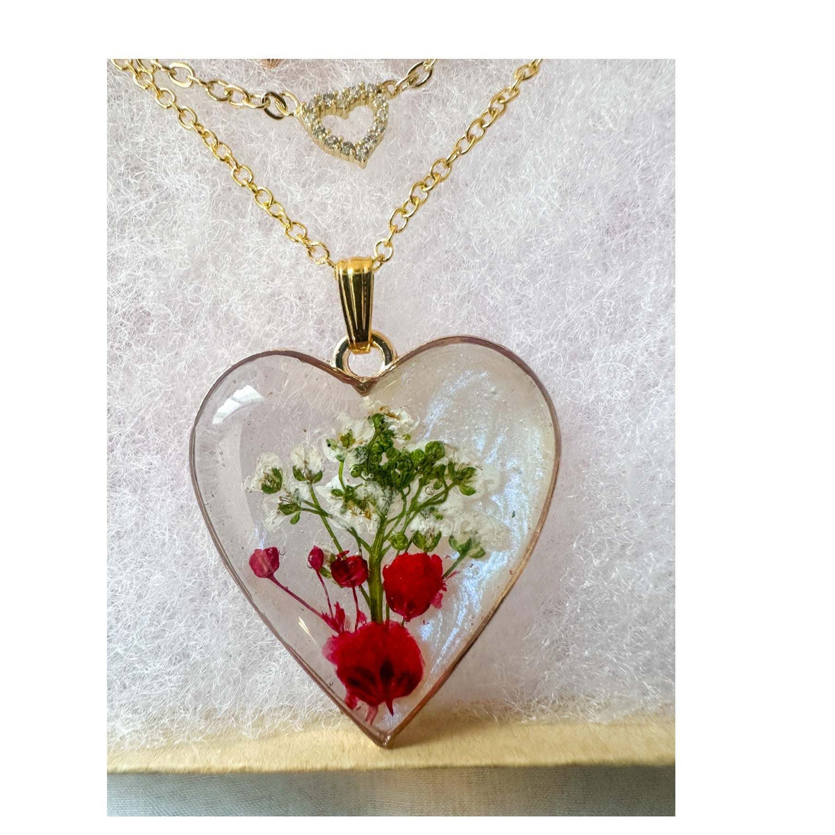 Heart Garden Jewelry Set - Layered Floral Resin Pendant & Earrings