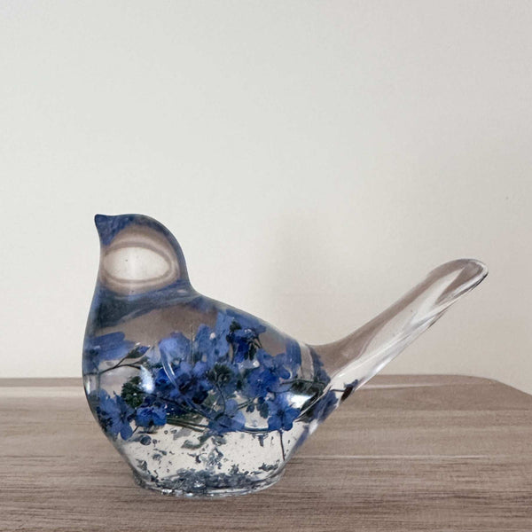 Forget-Me-Not Garden Bird - Handmade Forget-Me-Not Floral Resin Bird