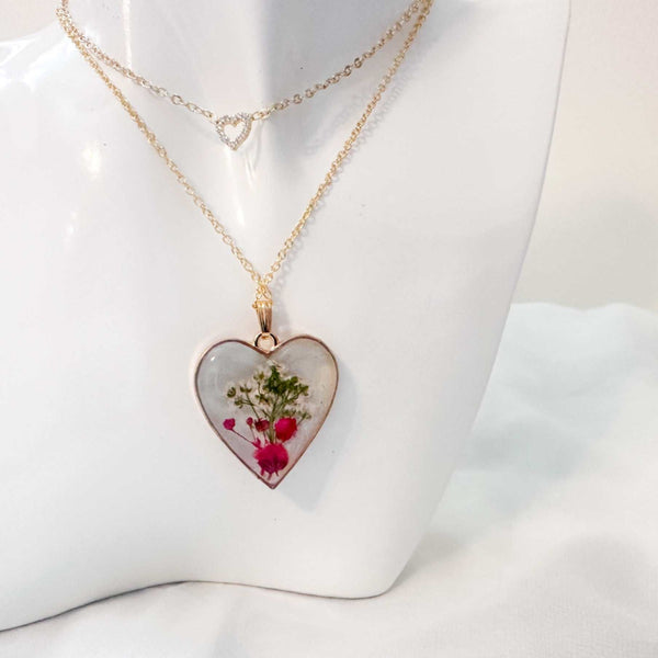 Heart Garden Jewelry Set - Layered Floral Resin Pendant & Earrings