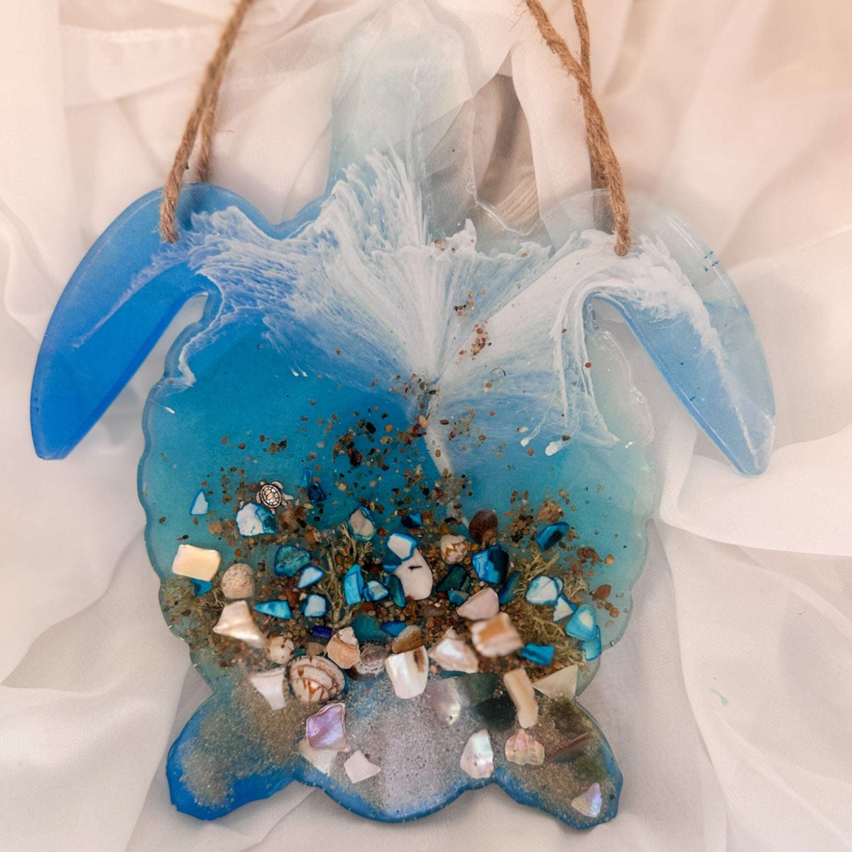 Turtle Wall Hanger - Handmade Resin Turtle Decor with real Seashells