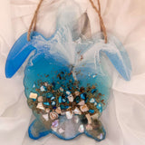 Turtle Wall Hanger - Handmade Resin Turtle Decor with real Seashells