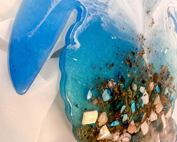 Turtle Wall Hanger - Handmade Resin Turtle Decor with real Seashells