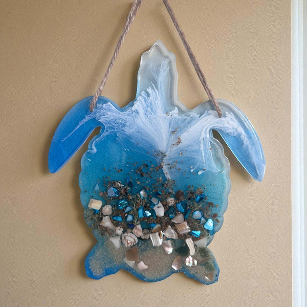 Turtle Wall Hanger - Handmade Resin Turtle Decor with real Seashells