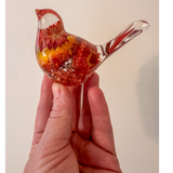 Handcrafted Copper Ember Strawflower songbird with real dried orange strawflowers and copper leaf decor