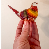 Copper Ember Strawflower resin songbird with real dried orange strawflowers and copper leaf decor