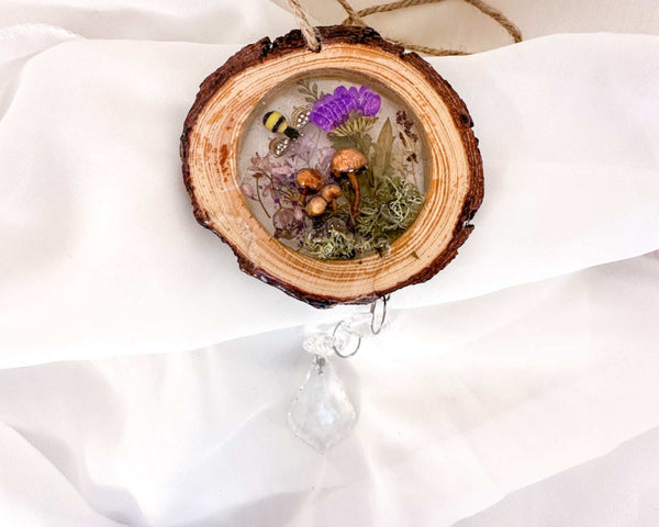 Woodland Magic Crystal Suncatcher - Handmade Wood Slice Forest Charm