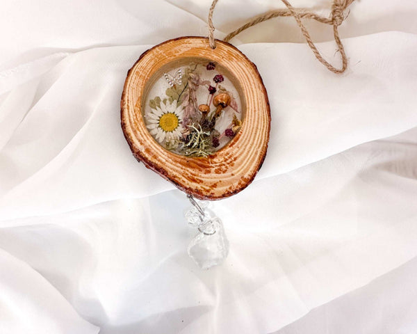 Woodland Magic Crystal Suncatcher - Handmade Wood Slice Forest Charm