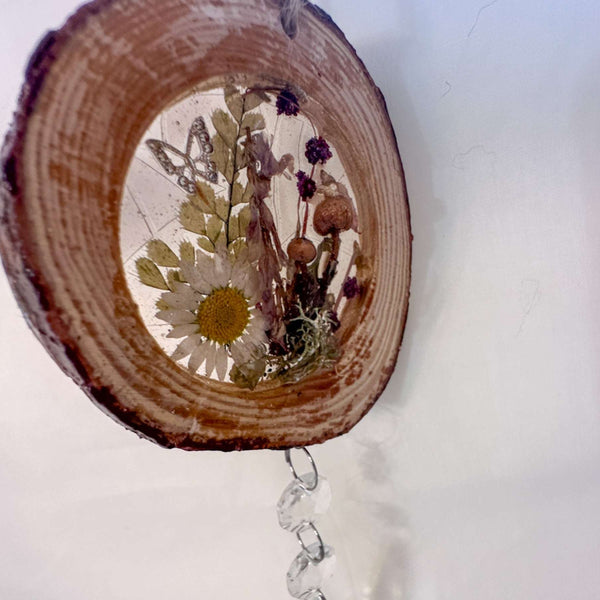 Woodland Magic Crystal Suncatcher - Handmade Wood Slice Forest Charm