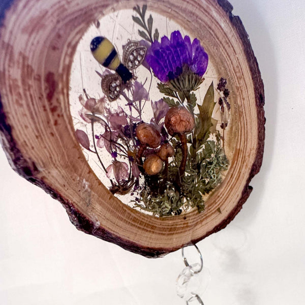 Woodland Magic Crystal Suncatcher - Handmade Wood Slice Forest Charm