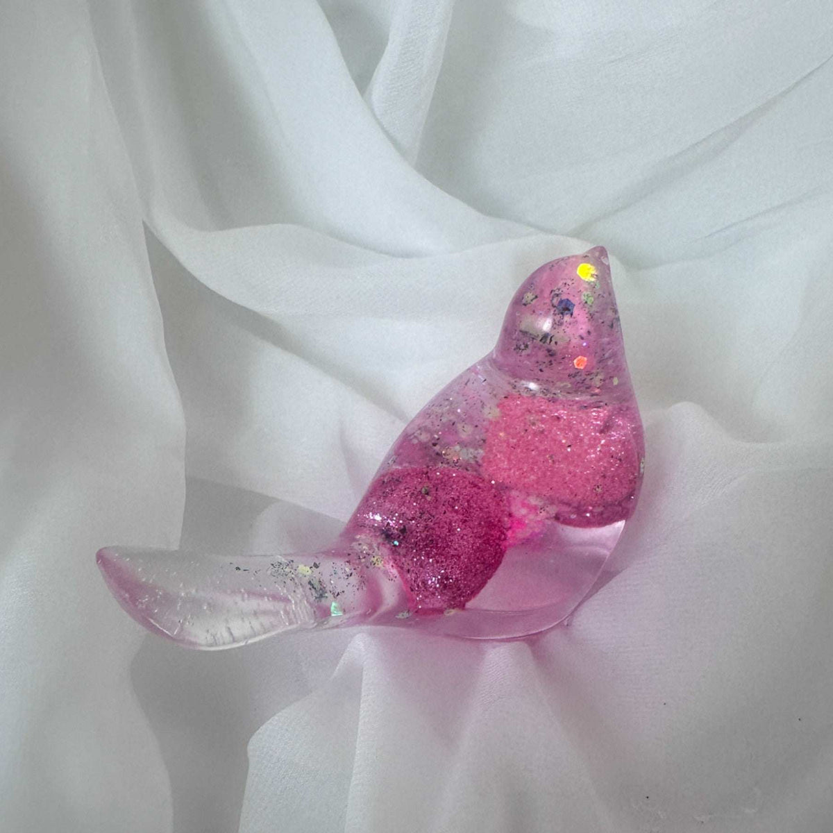 Lovebird Sparkle Figurines - Pink Heart Resin Bird - Handmade Charm