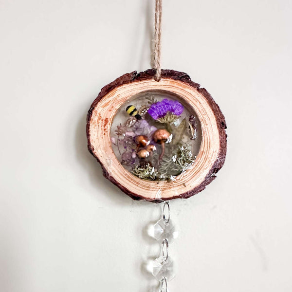 Woodland Magic Crystal Suncatcher - Handmade Wood Slice Forest Charm