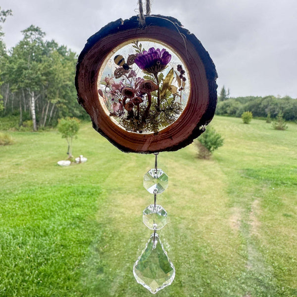Woodland Magic Crystal Suncatcher - Handmade Wood Slice Forest Charm