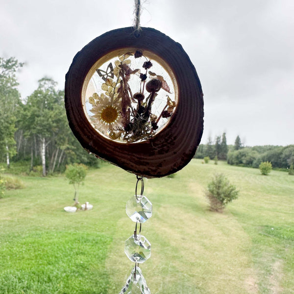 Woodland Magic Crystal Suncatcher - Handmade Wood Slice Forest Charm
