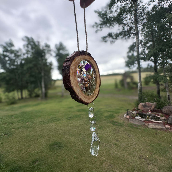 Woodland Magic Crystal Suncatcher - Handmade Wood Slice Forest Charm