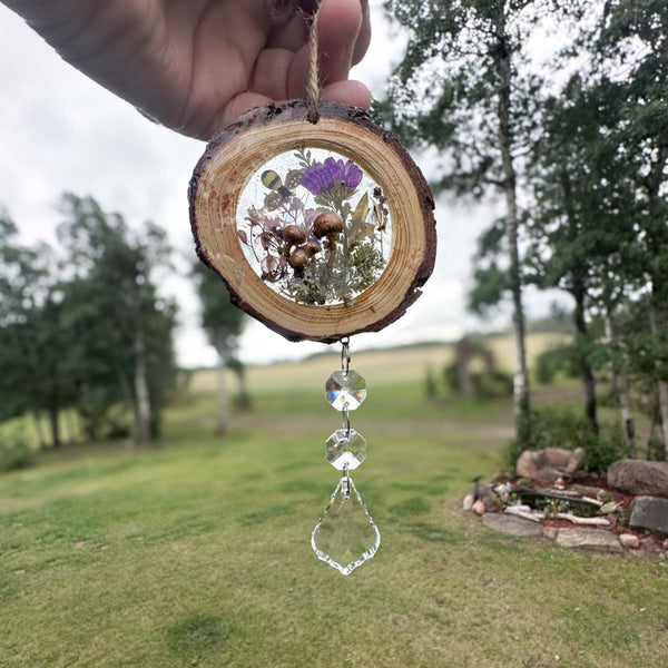 Woodland Magic Crystal Suncatcher - Handmade Wood Slice Forest Charm