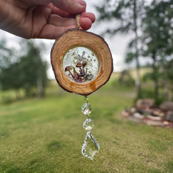 Woodland Magic Crystal Suncatcher - Handmade Wood Slice Forest Charm