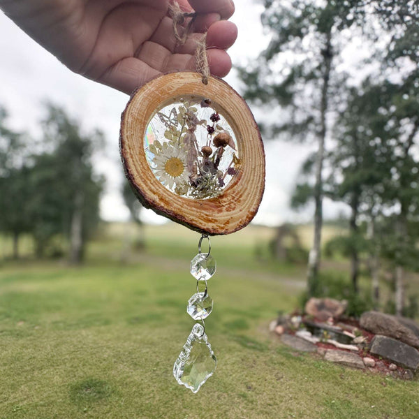 Woodland Magic Crystal Suncatcher - Handmade Wood Slice Forest Charm