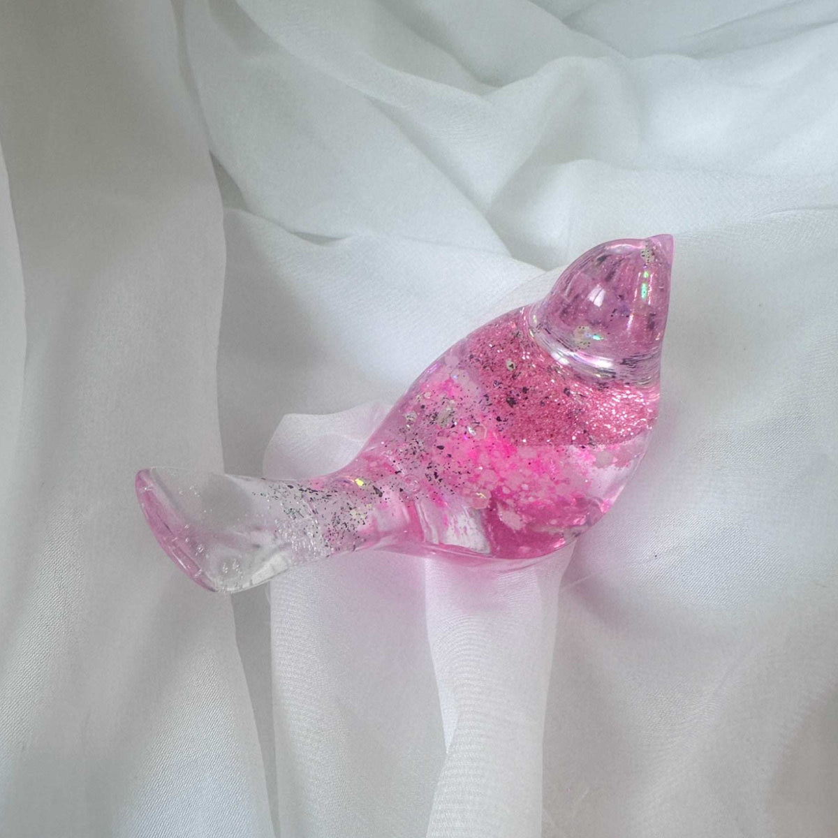 Lovebird Sparkle Figurines - Pink Heart Resin Bird - Handmade Charm