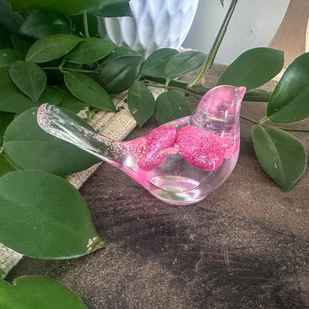 Lovebird Sparkle Figurines - Pink Heart Resin Bird - Handmade Charm