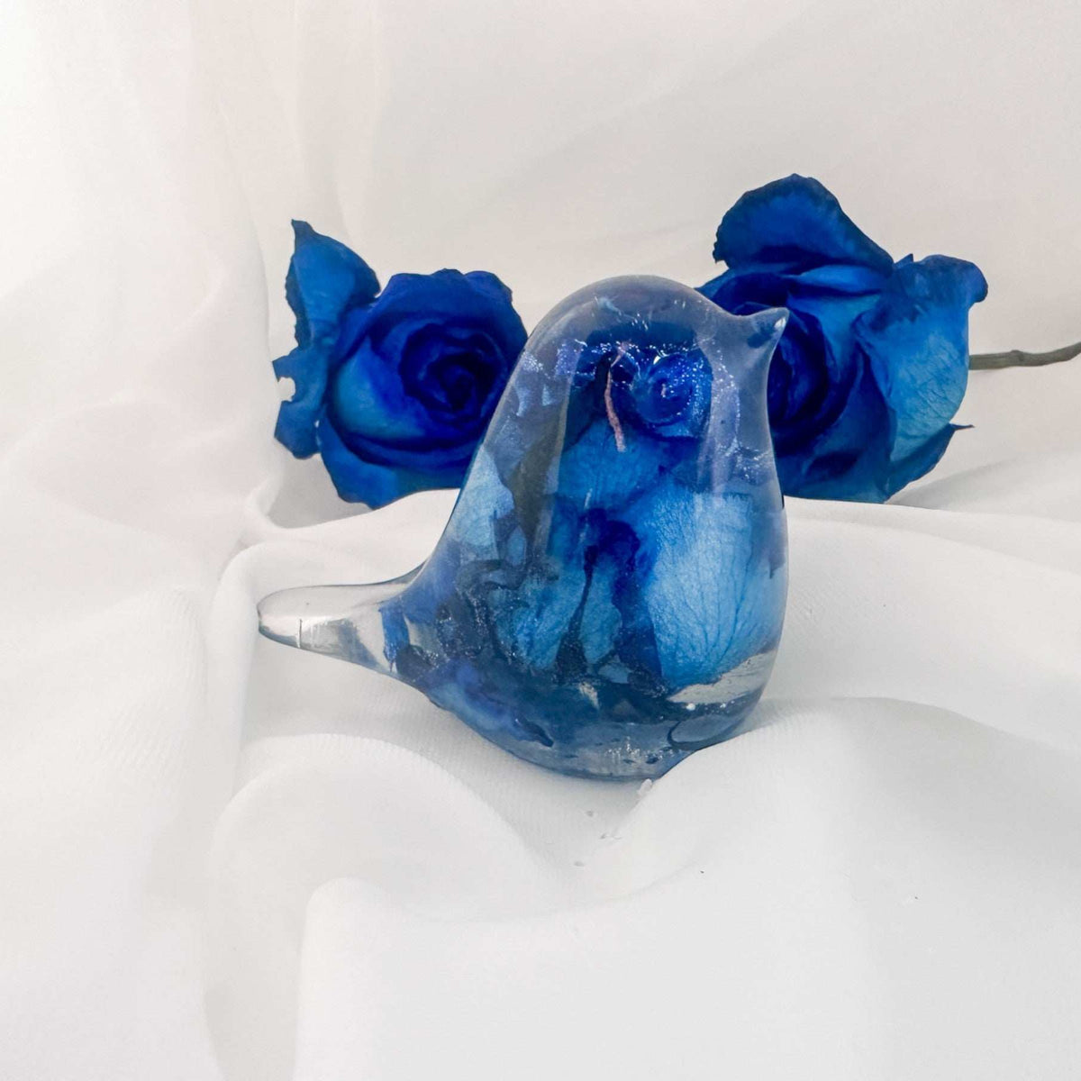 Celestial Bluebird of Everlasting Bloom Handmade Resin Blue Rose Bird