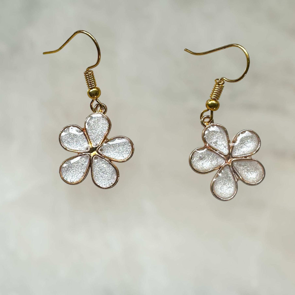 Golden Bloom - Handmade White Petal Flower Resin Earrings